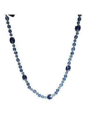 Vintage Seed Beaded Chunky Necklace Multi Strand Blue Beads Faceted Crystals